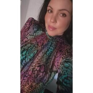 Vintage Tess Mock Neck Multicolor Leopard Print Long Sleeve Top